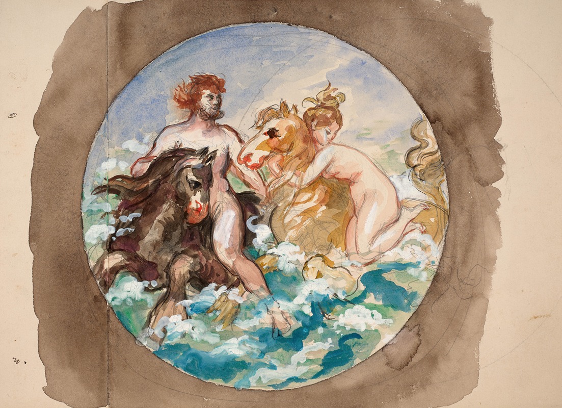 Félix Bracquemond - Couple on sea horses