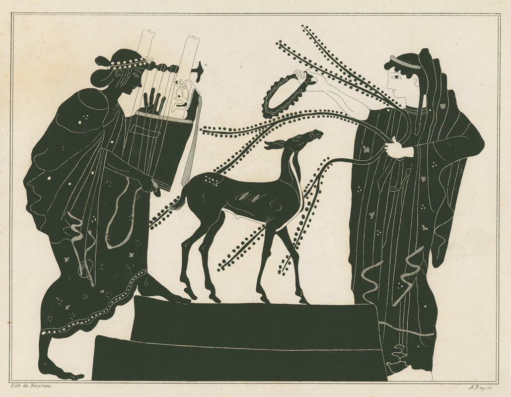 A. Rey - Apollo, playing the cithara, with Artemis and hind