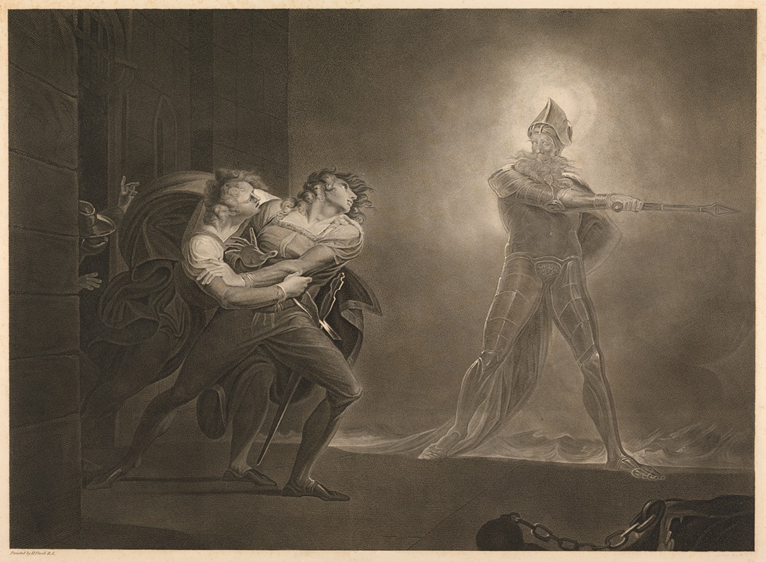 Henry Fuseli - Hamlet, Prince of Denmark; Act I, Scene iv, Platform before the Palace of Elsineur–Hamlet, Horatio, Marcellus and the Ghost