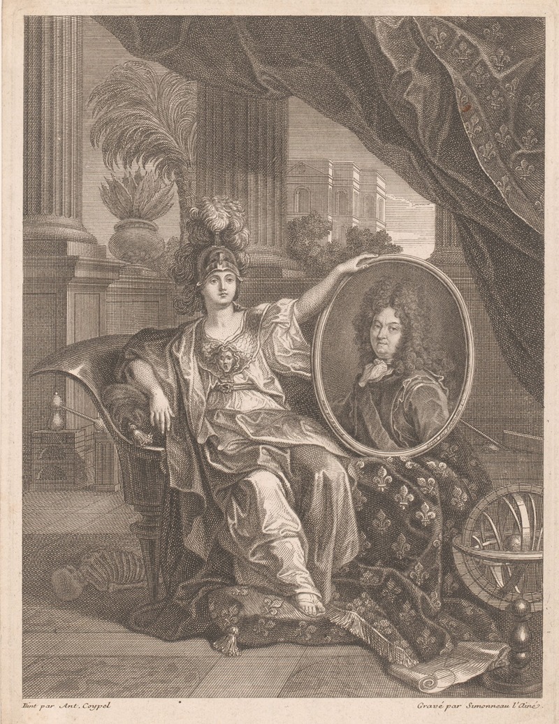 Charles-Louis Simonneau - Portrait of Louis XIV held up by Minerva