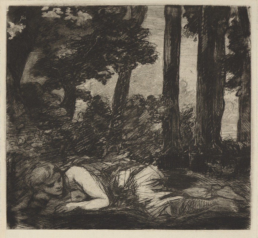 Félix Bracquemond - Nymph lying on the banks of a stream