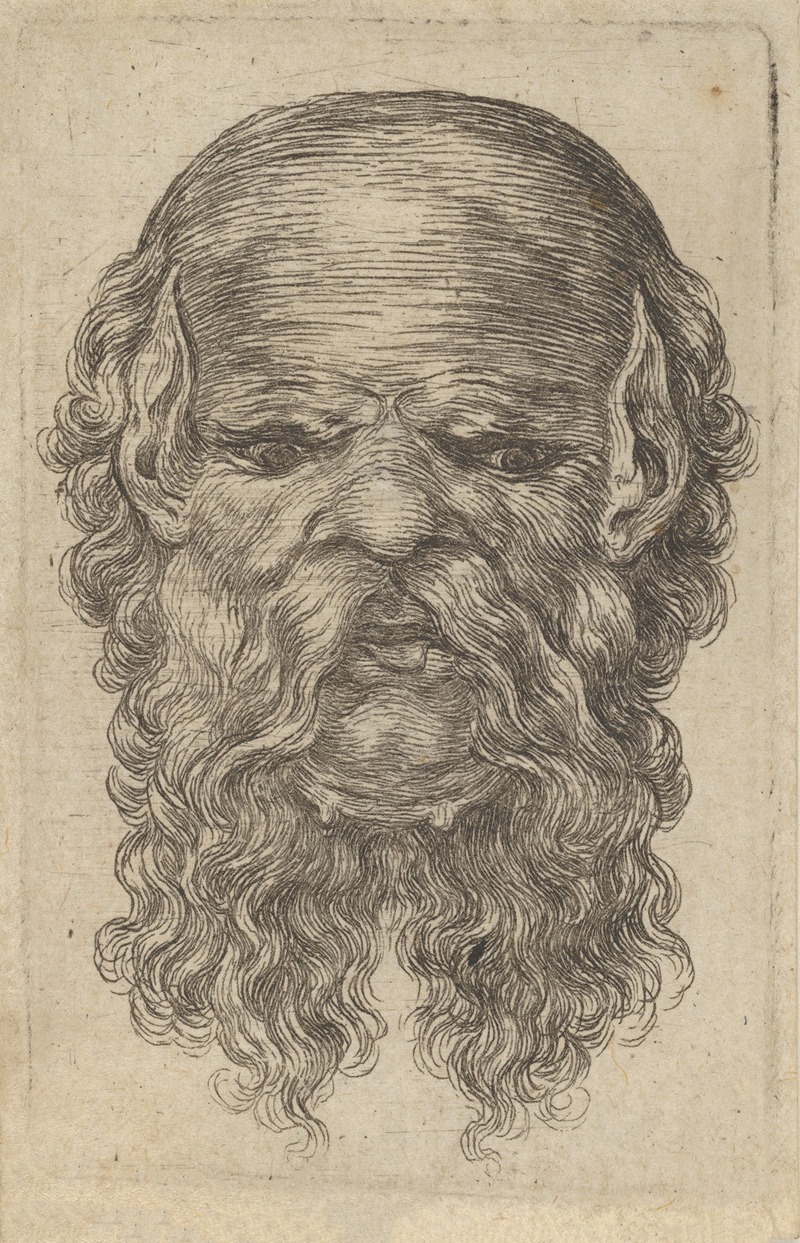 François Chauveau - Mask of a Bald Man with Pointed Ears and a Long, Parted Beard