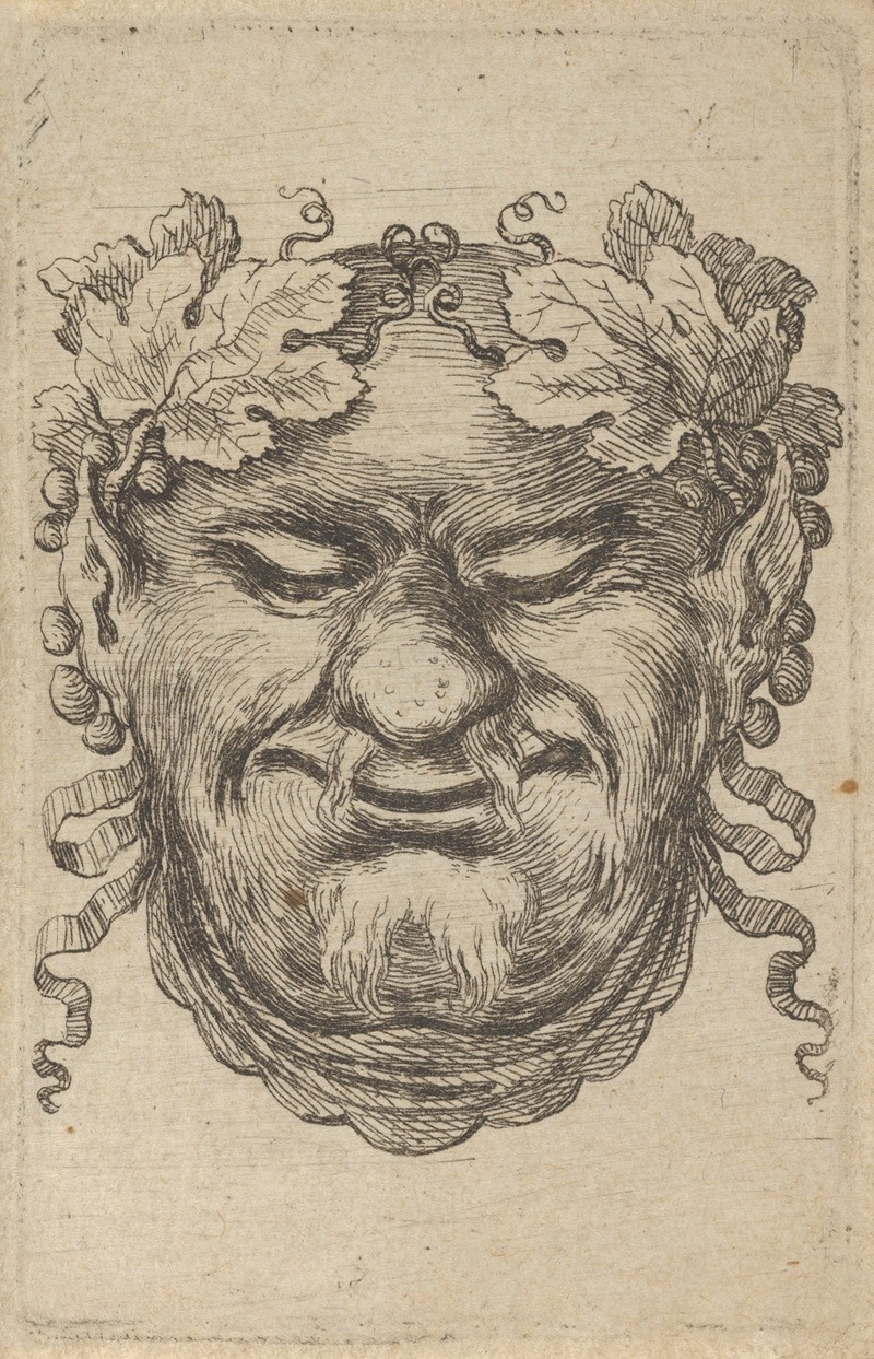 François Chauveau - Mask of Bacchus with a Wreath of Grape Leaves and Ribbon