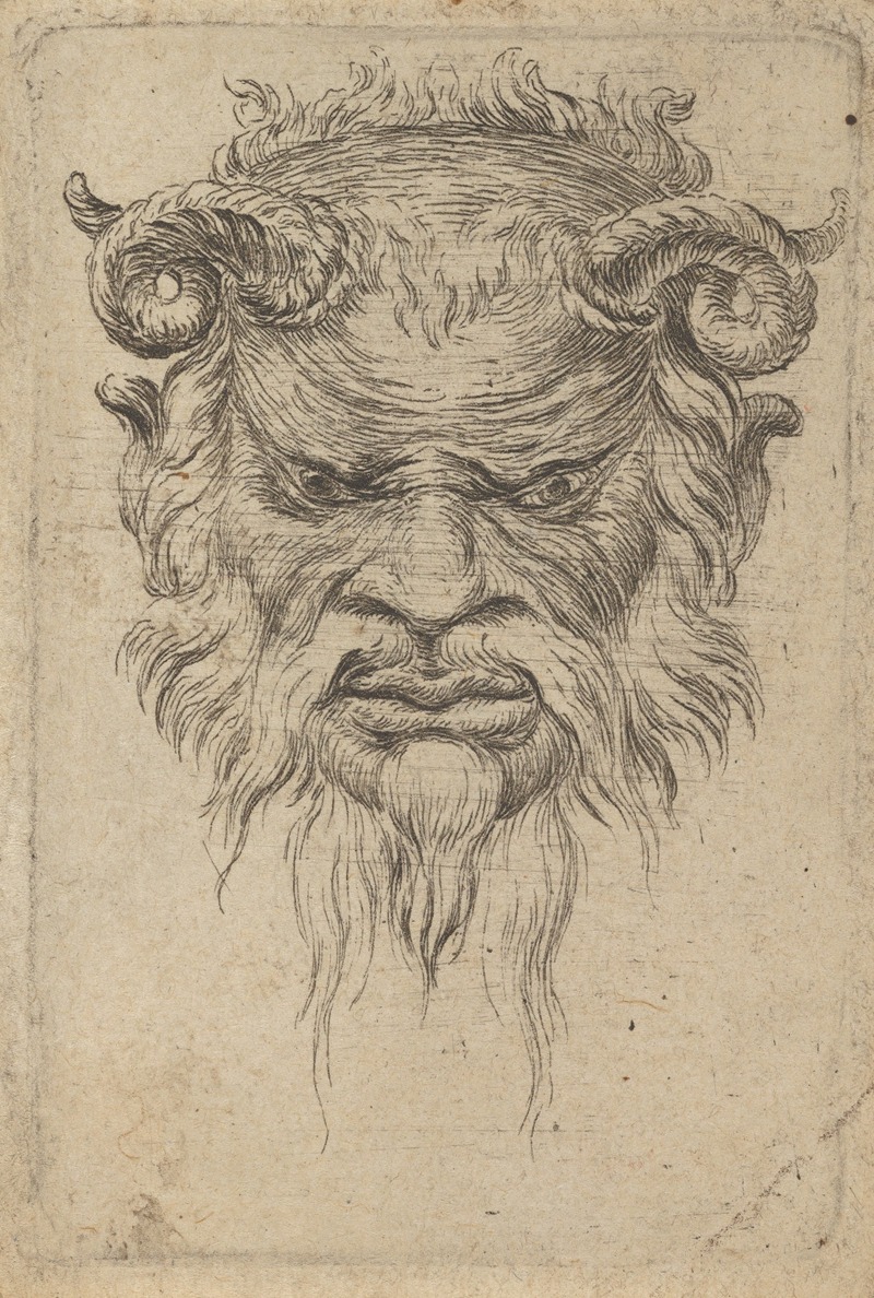 François Chauveau - Satyr Mask with Curled Horns Looking Down