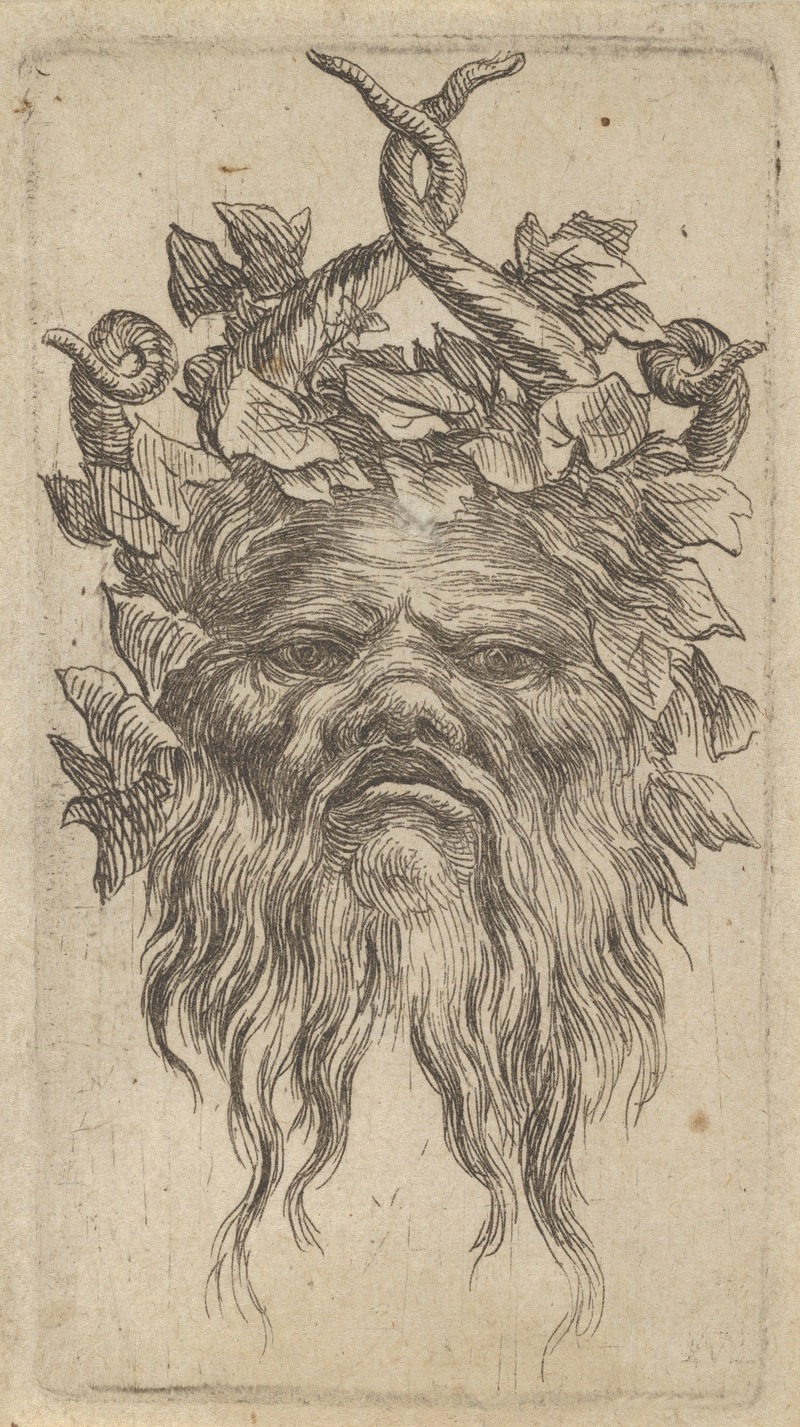 François Chauveau - Satyr Mask with Hooked Horns and an Ivy Wreath