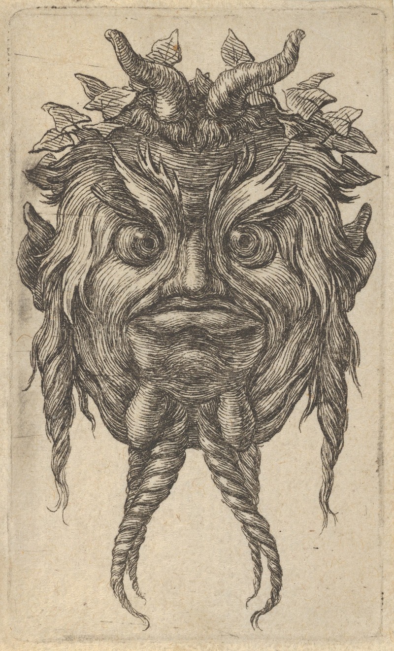 François Chauveau - Satyr Mask with Horns and a Twisted Beard Wearing an Ivy Wreath