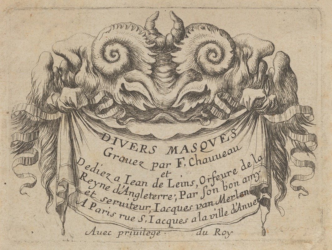 François Chauveau - Title Plate with Two Satyr Heads