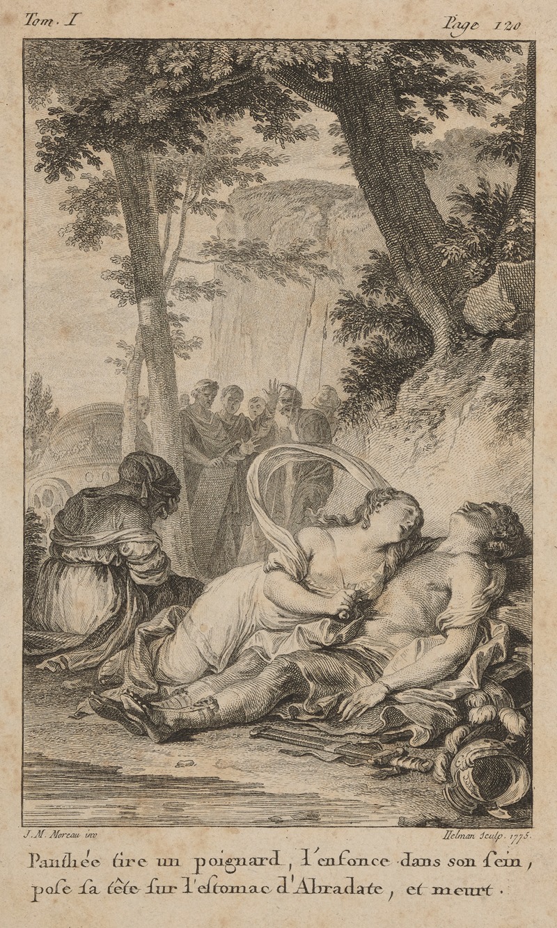 Isidore-Stanislaus-Henri Helman - Panthea pulls out a knife, plunges it into her bosom, lays her head on Abradates’ stomach, and dies