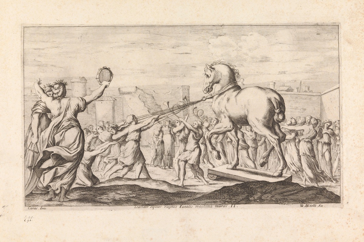 Giuseppe Maria Mitelli - The Trojan horse entering Troy (Scandit equus ruptos Fatalis machina muros)