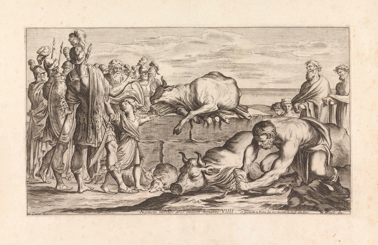 Giuseppe Maria Mitelli - The troyan army offering a sacrifice to the Gods (Neptuno meritos aris indicit honores)