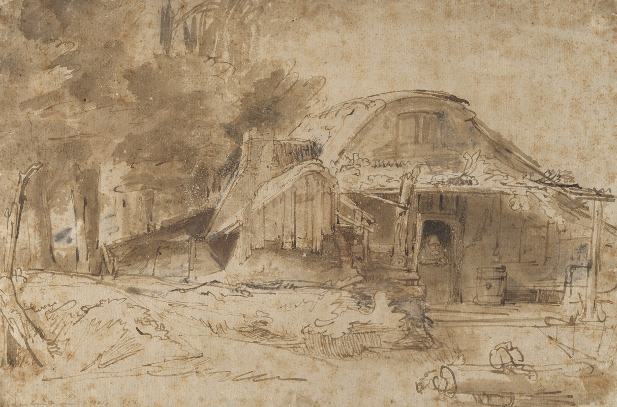 Rembrandt van Rijn - Cottage near the Entrance to a Wood