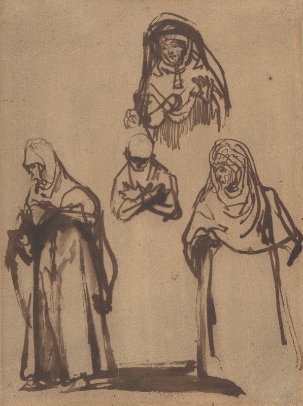 Rembrandt van Rijn - Study Sheet with Three Women and a Boy