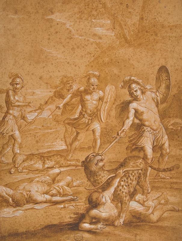 After Andrea Sacchi - The Shipwrecked Alphone Rescues Lisamante from a panther
