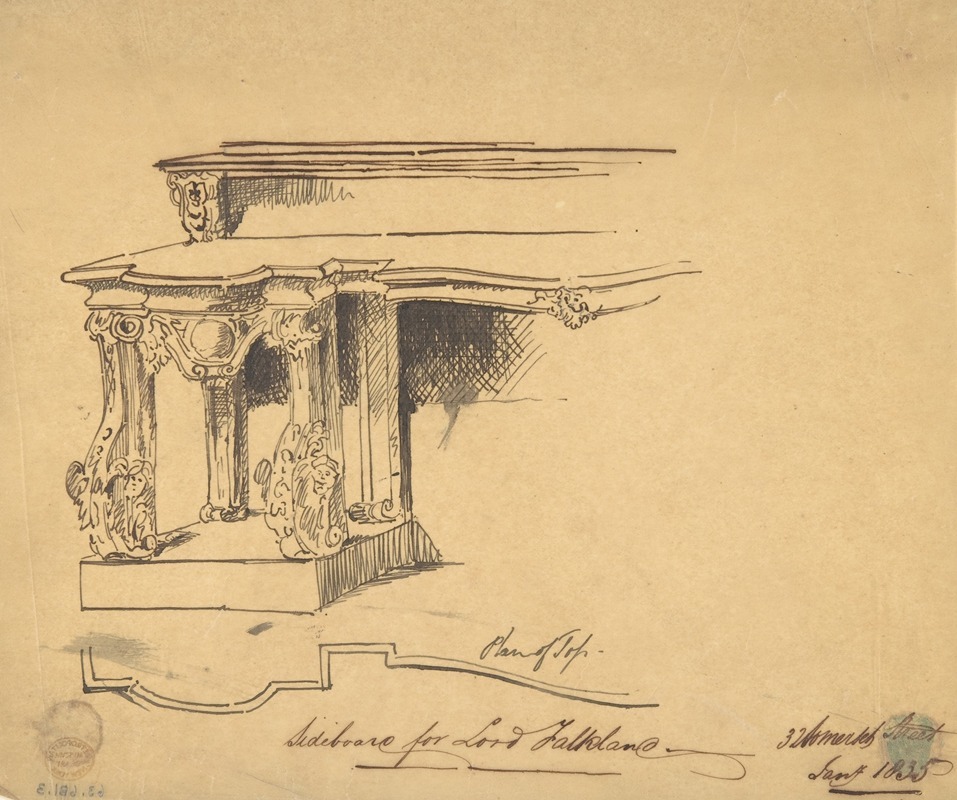 Anthony Salvin - Design for Sideboard for Lord Falklane at Skutterskelfe, Yorkshire