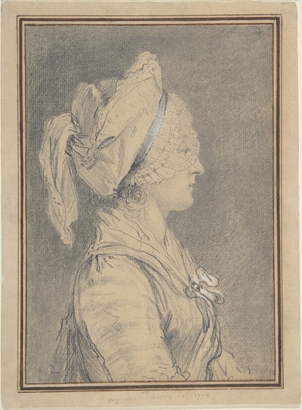 Augustin de Saint-Aubin - Half Figure of a Woman Wearing a Cap, in Profile to Right