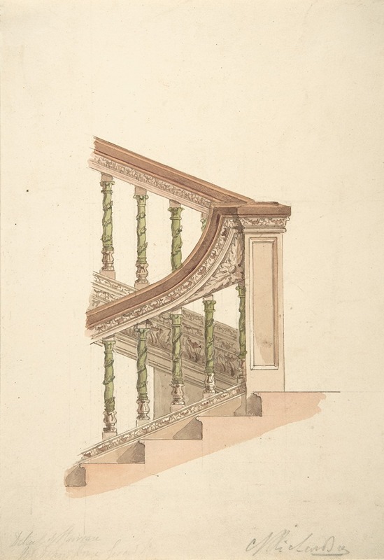 Charles James Richardson - Detail of Staircase at Gerrard House, Gerrard Street, Soho, London
