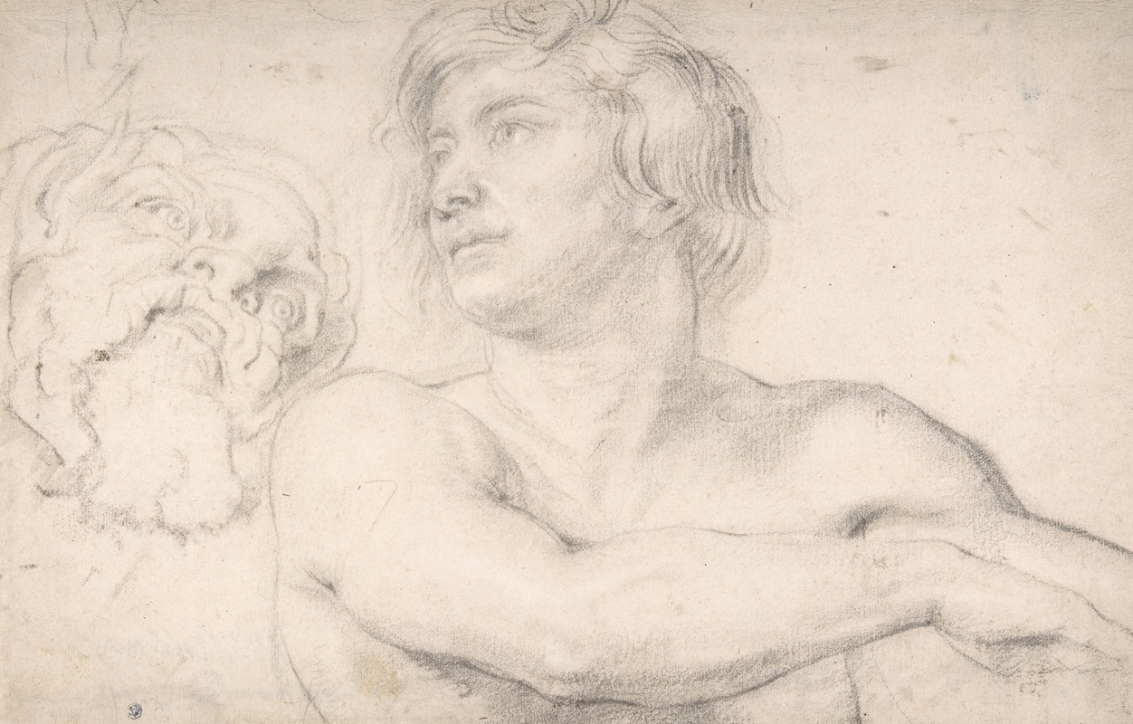 Follower of Peter Paul Rubens - Half-Figure of a Nude Man Facing Left, Head of a Satyr