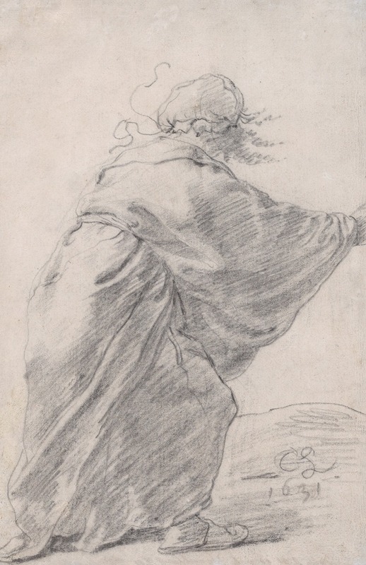 Cornelis Saftleven - A wild-haired, robed woman rushing to the right, seen from behind