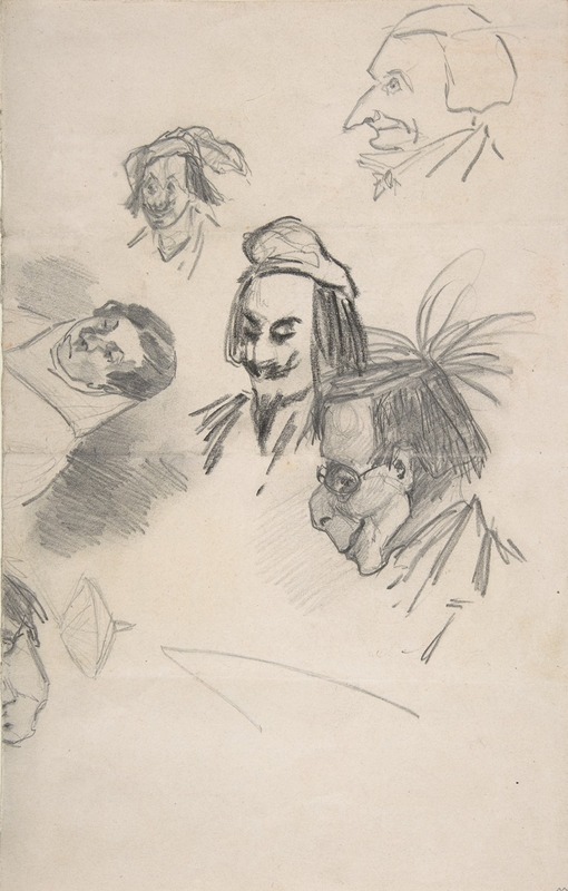 Félicien Rops - Sketches of Six Heads in Profile