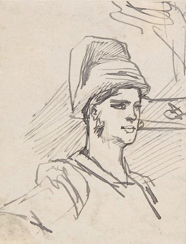 Félicien Rops - Study of Head and Shoulders of Woman with Headdress