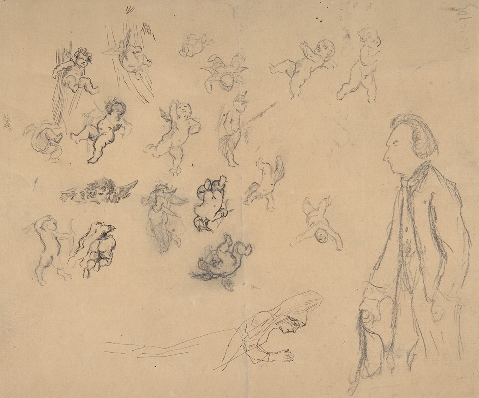 Félicien Rops - Sheet with putti and several figures
