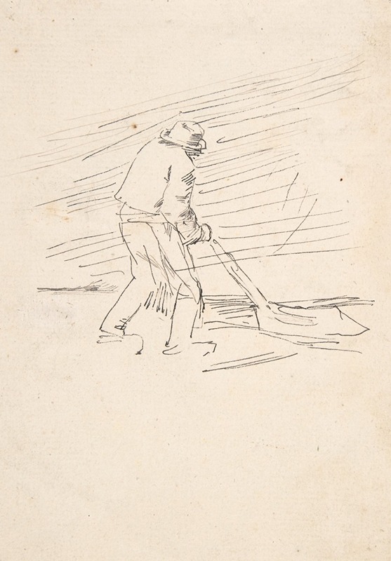 Félicien Rops - Study of a man pushing a plow
