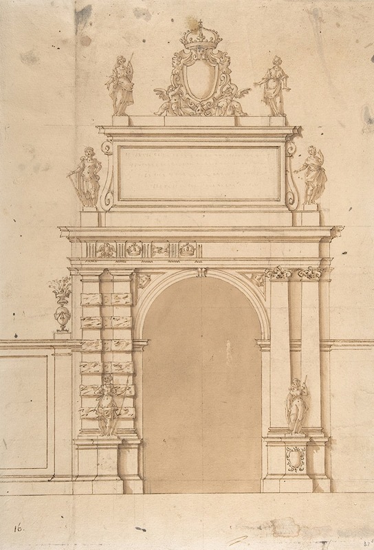Francesco Maria Richini - Design for the Triumphal Arch at the Porta Ticinese in Milan, with the Imperial Arms of the Hapsburg and Allegorical Figures