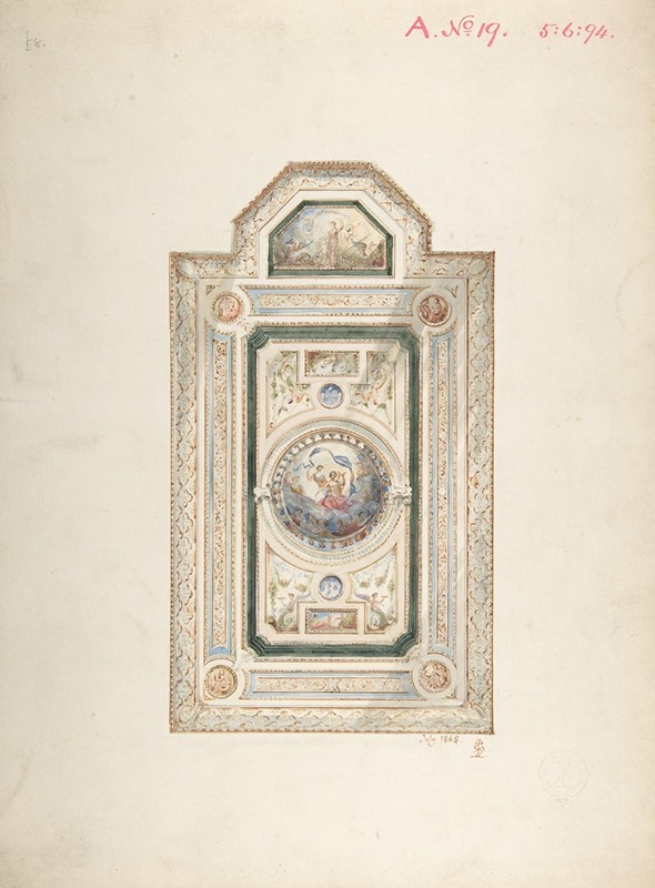 Frederick Sang - Inscribed drawing with monogram of Sang, of a ceiling design, July 1868