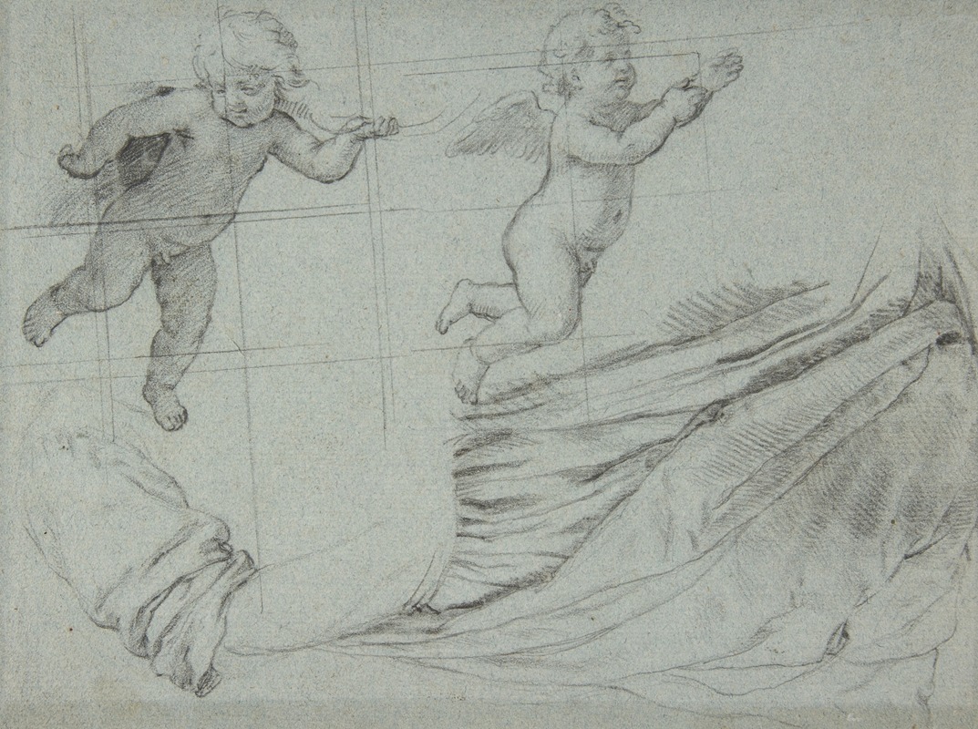 Giovanni Battista Salvi da Sassoferrato - Studies of Two Flying Putti and of Drapery