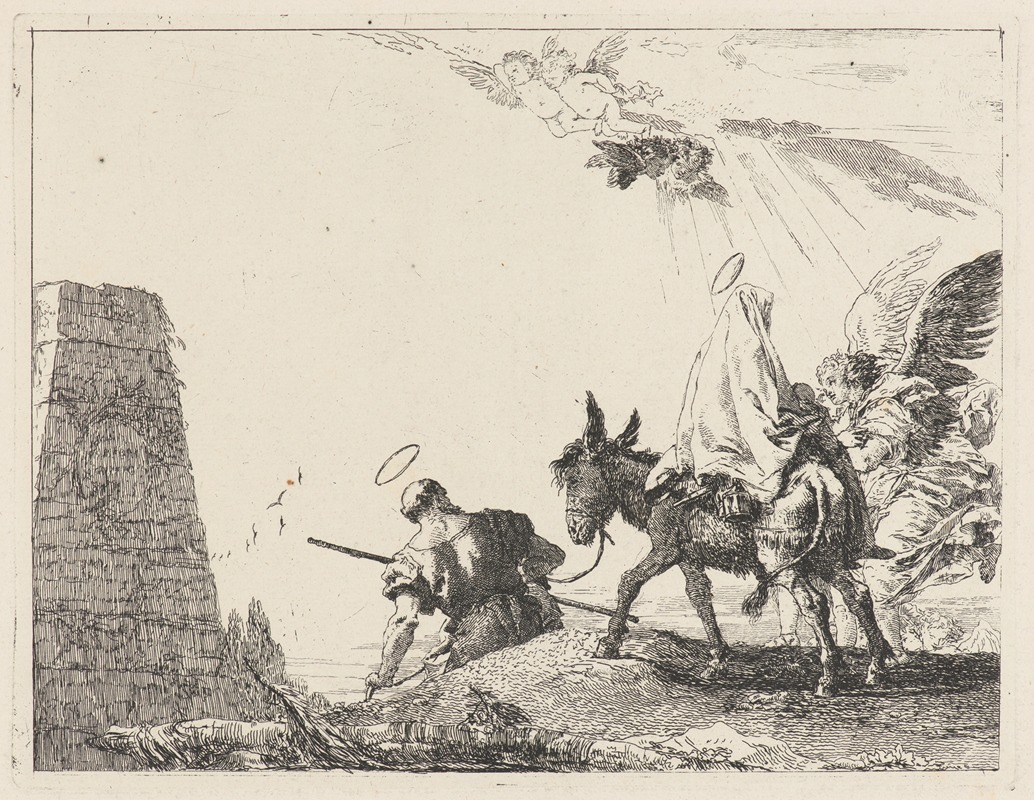 Giovanni Domenico Tiepolo - The Flight with Obelisk at the Left