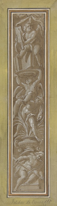 Giovanni Mauro della Rovere - Two Pilaster with White Putti on Tan Ground