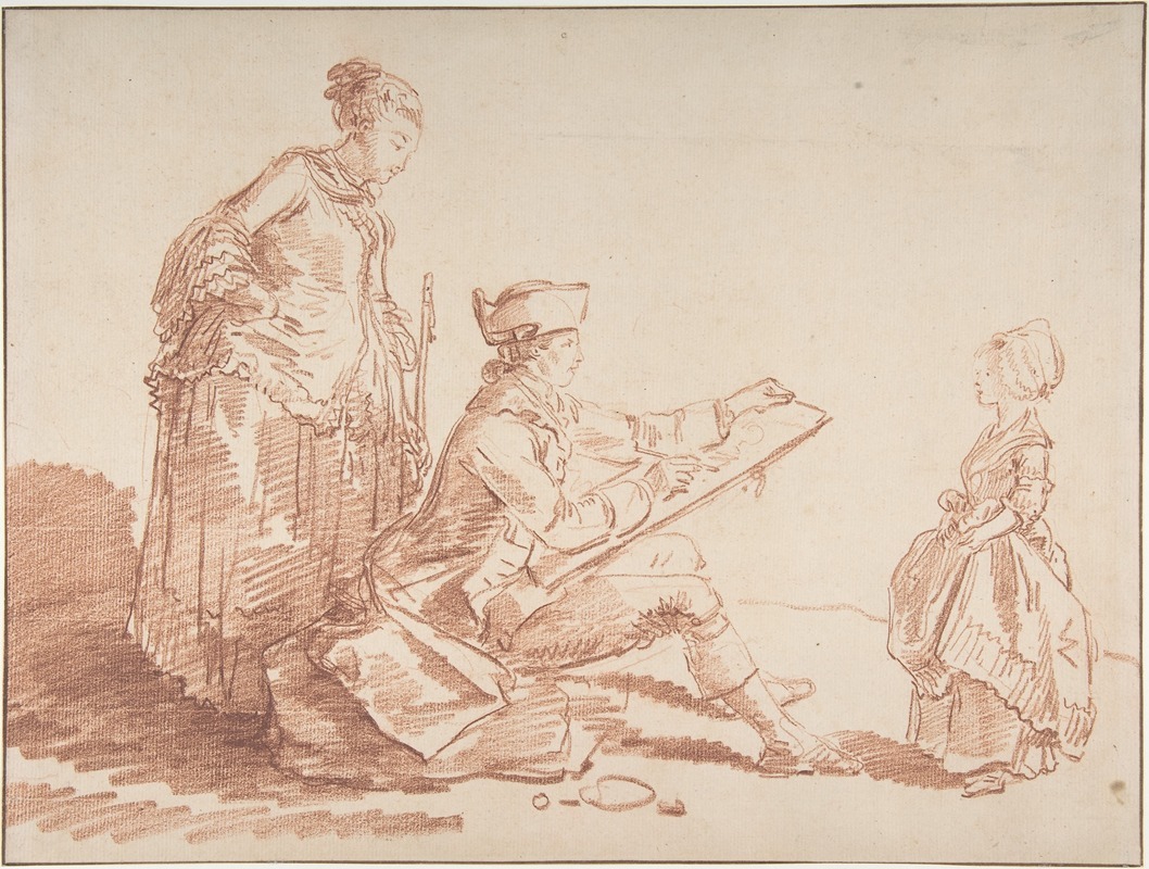 Hubert Robert - Artist Sketching a Young Girl