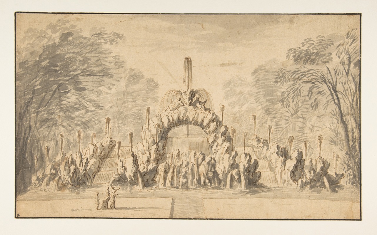 Israel Silvestre - Fountain with a Rock Arch in a Park