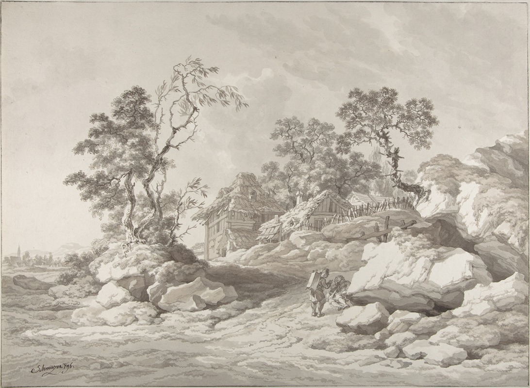 Jakob Matthias Schmutzer - Landscape near Mödling with figures