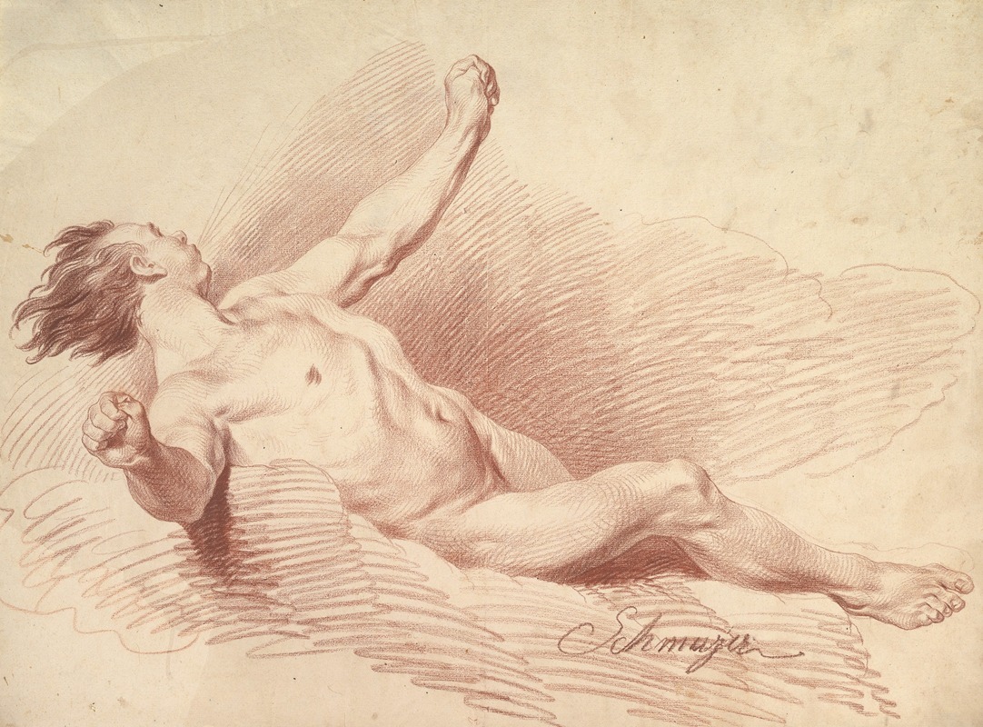 Jakob Matthias Schmutzer - Reclining Male Nude, as Wind God on Clouds