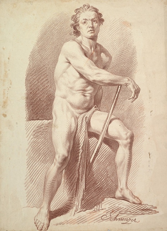Jakob Matthias Schmutzer - Seated Male Nude Resting on a Stick 1765–1810