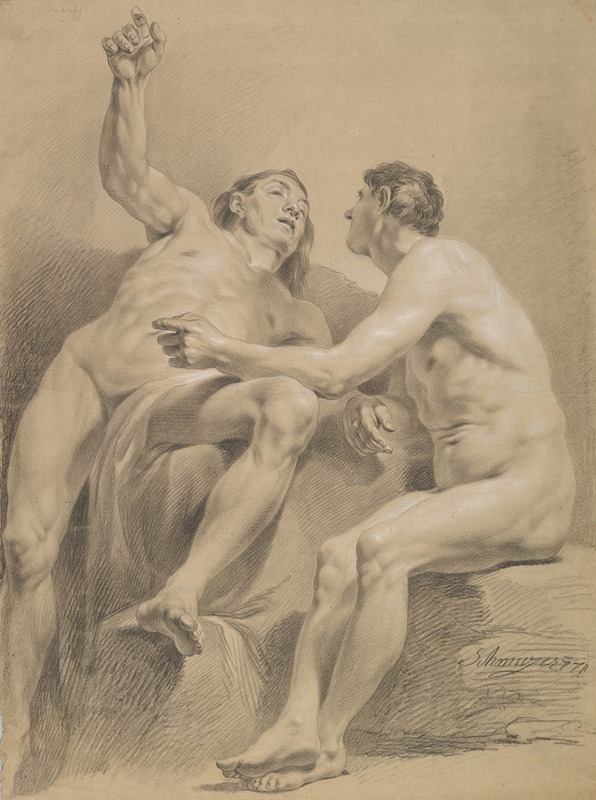 Jakob Matthias Schmutzer - Two Male Nudes, One Seated and One Semi-reclining