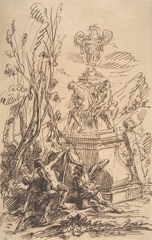 Martin Johann Schmidt - Three Men in a Landscape near Sculptures