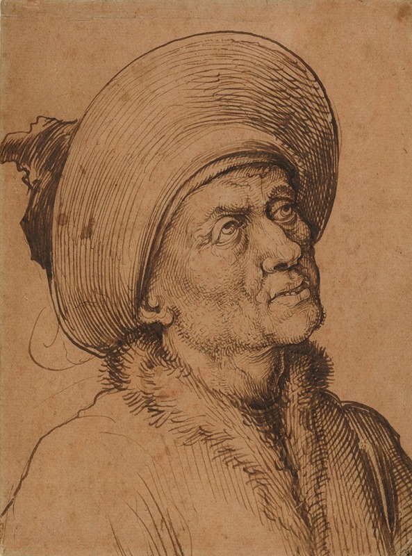 Martin Schongauer - Bust of a Man in a Hat Gazing Upward