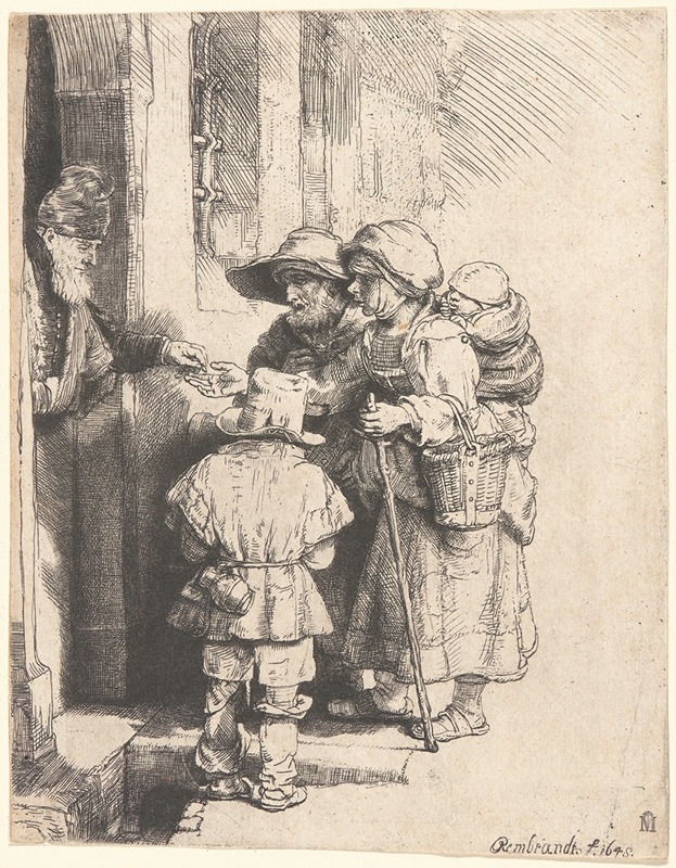 Rembrandt van Rijn - Beggars Receiving Alms at the Door of a House