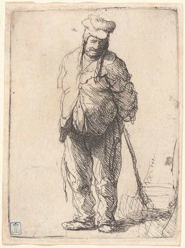 Rembrandt van Rijn - Ragged Peasant with His Hands behind Him, Holding a Stick