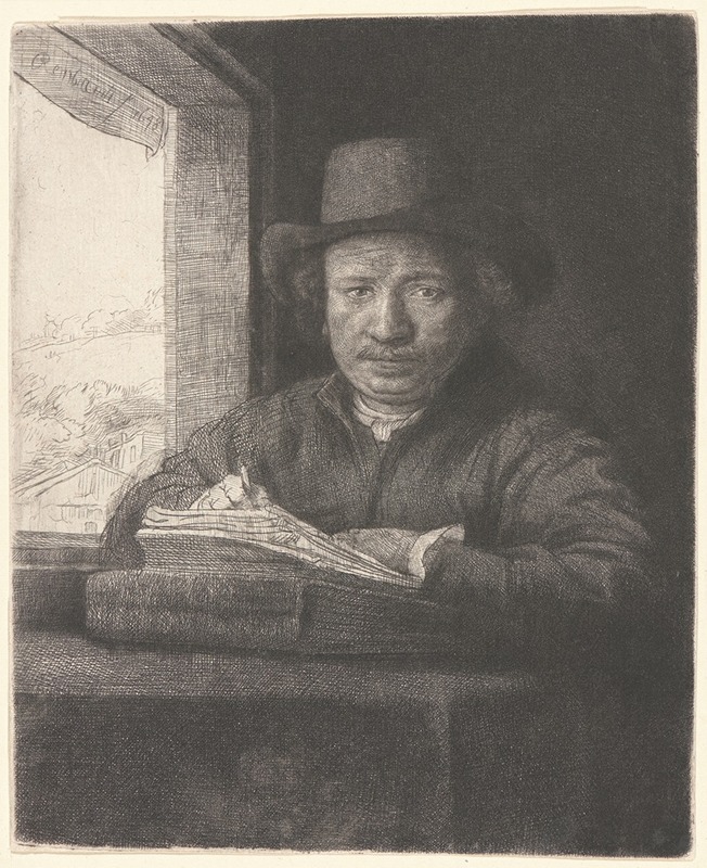 Rembrandt van Rijn - Rembrandt Drawing at a Window