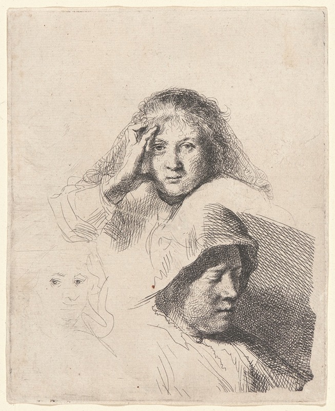 Rembrandt van Rijn - Three Heads of Women, One Lightly Etched