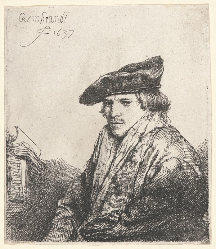 Rembrandt van Rijn - Young Man in Velvet Cap with Books beside Him