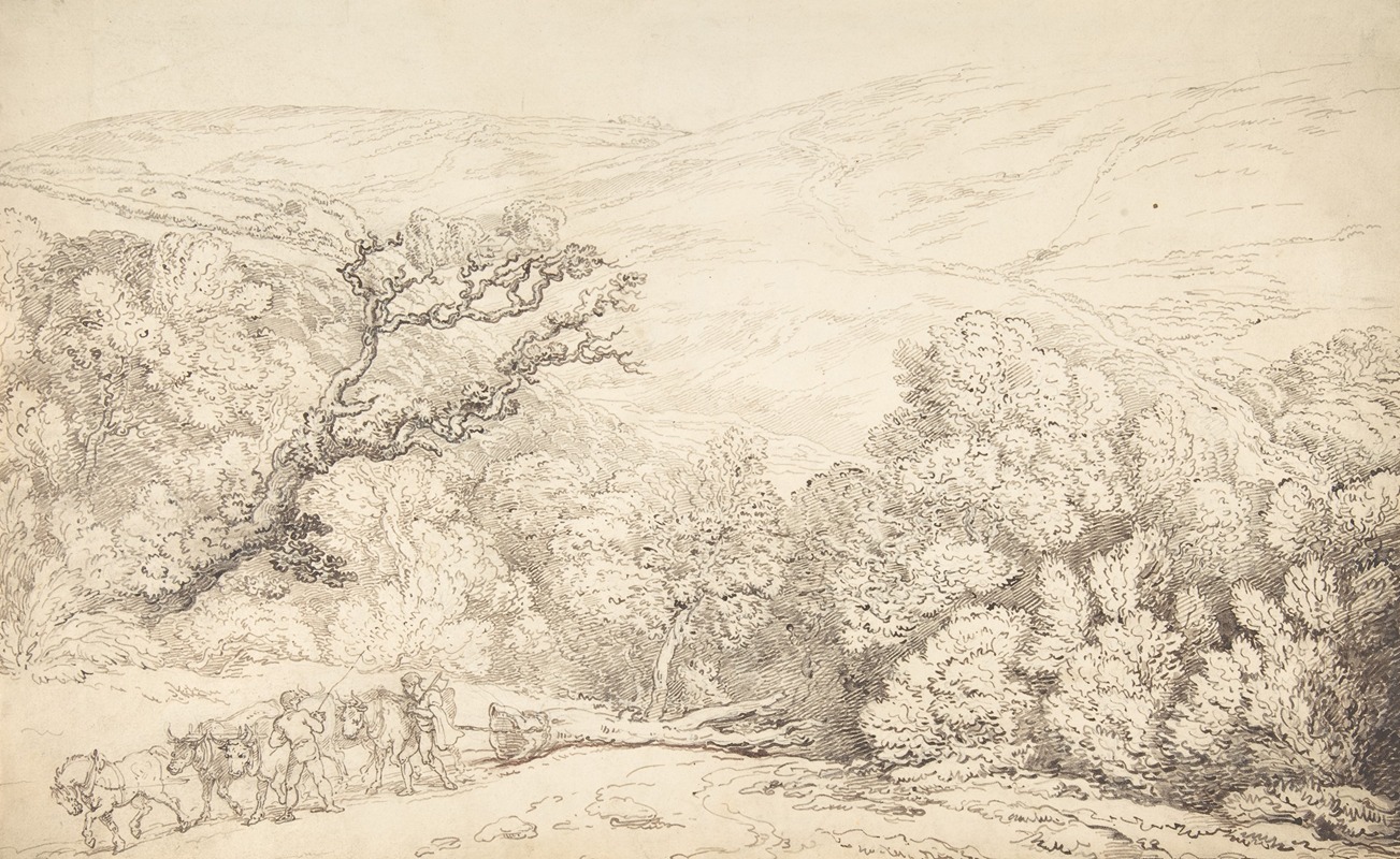 Thomas Rowlandson - Landscape with Oxen and Felled Tree