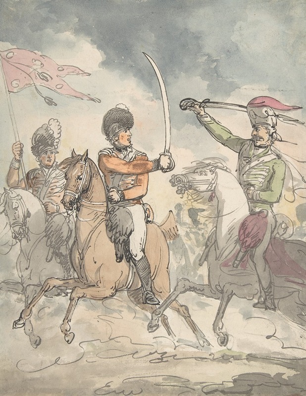 Thomas Rowlandson - Unused study for a plate to ‘Hungarian and Highland Broadsword Exercise’ Feb. 12, 1799