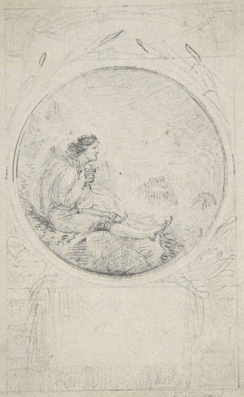 Thomas Stothard - Seated man in circular medallion (design for a book illustration)