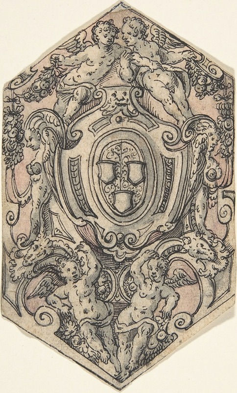 Tobias Stimmer - Design for a Coat of Arms with Putti holding Garlands