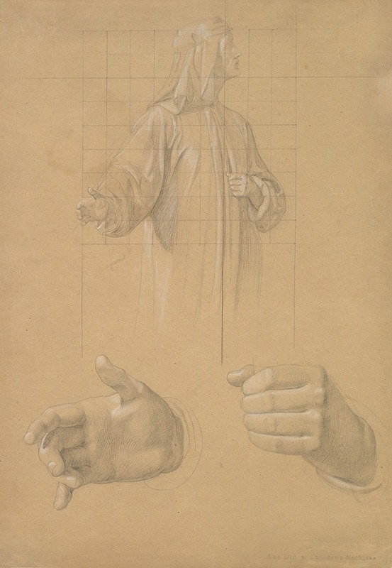 Friedrich Wilhelm Schadow - Study of a Standing Man with Headcloth and Two Studies of his Hands