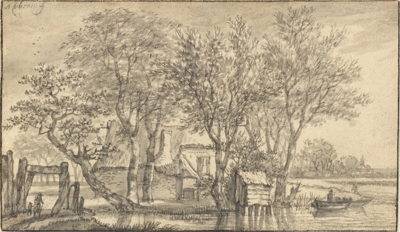 Adriaen Hendriksz. Verboom - A Cottage Hidden Among Trees on a Riverbank